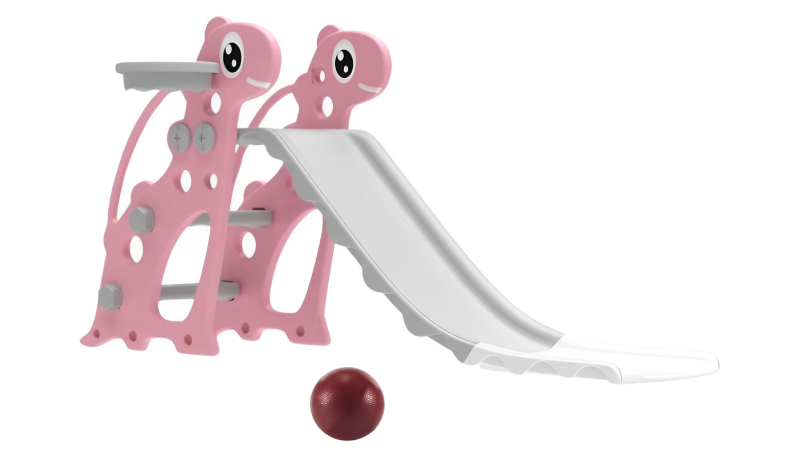 Kidbot 3-in-1 Kids Slide Set Climber Ladder Steps Basketball Hoop Playset Toy - Pink