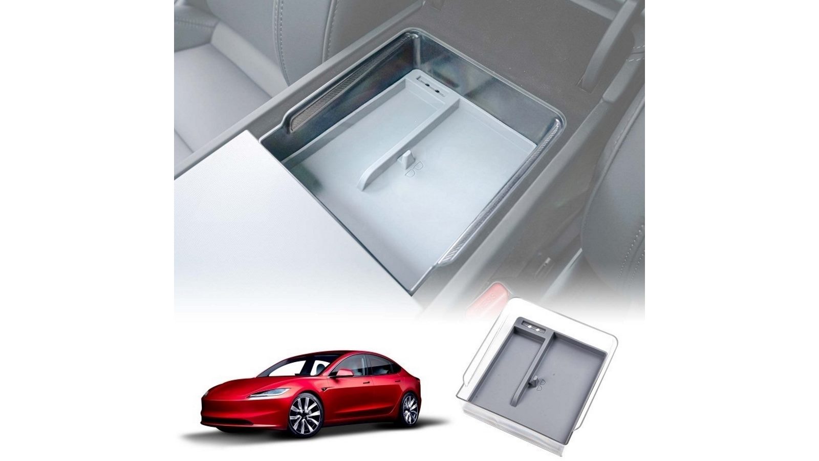 X-Car New Tesla Model 3 Highland 2024 Premium Centre Console Mid Organizer Tray - Grey