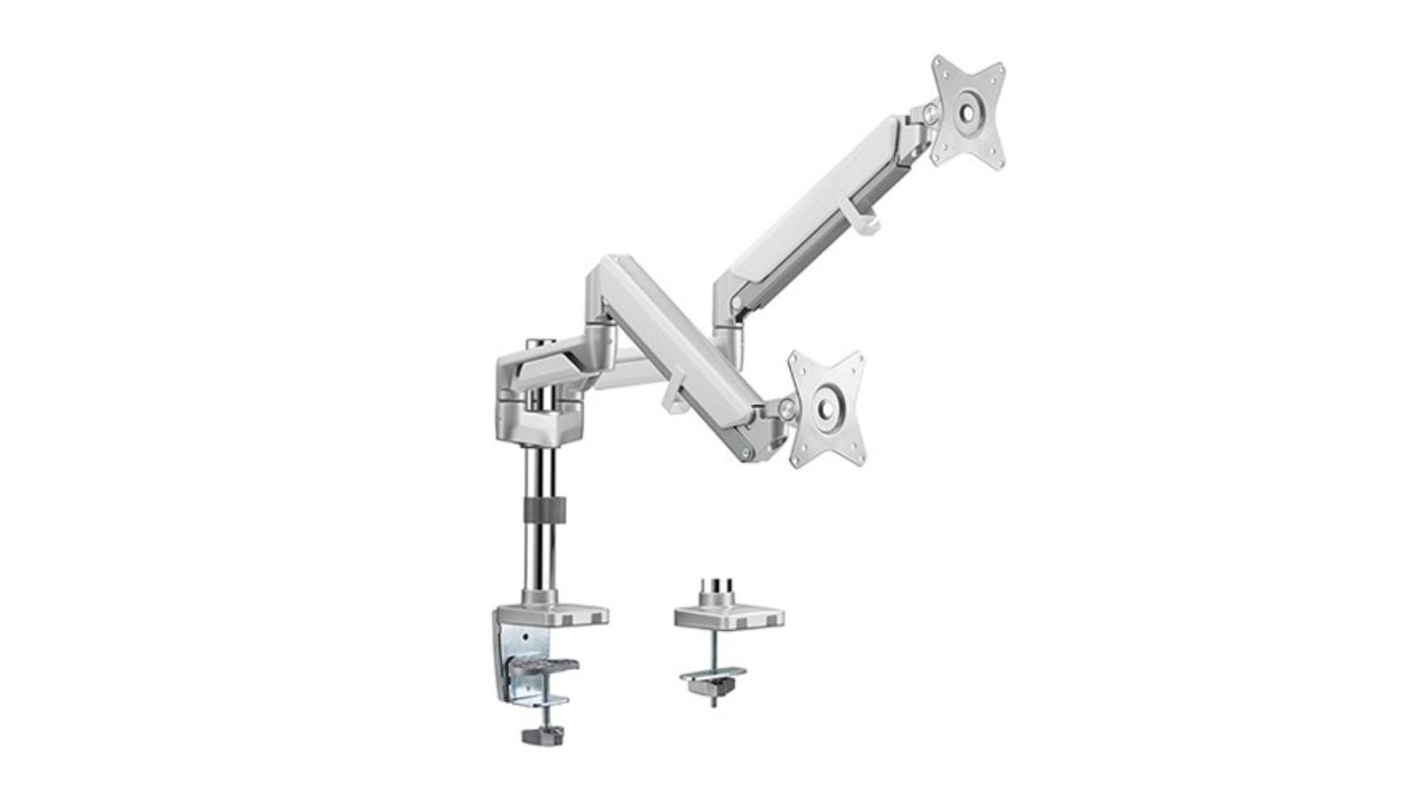 Brateck Dual Monitors Pole-Mounted Epic Gas Spring Aluminum Monitor Arm - 17inch - 32inch Monitors, Gloss Grey