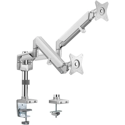 Brateck Dual Monitors Pole-Mounted Epic Gas Spring Aluminum Monitor Arm - 17inch - 32inch Monitors, Gloss Grey