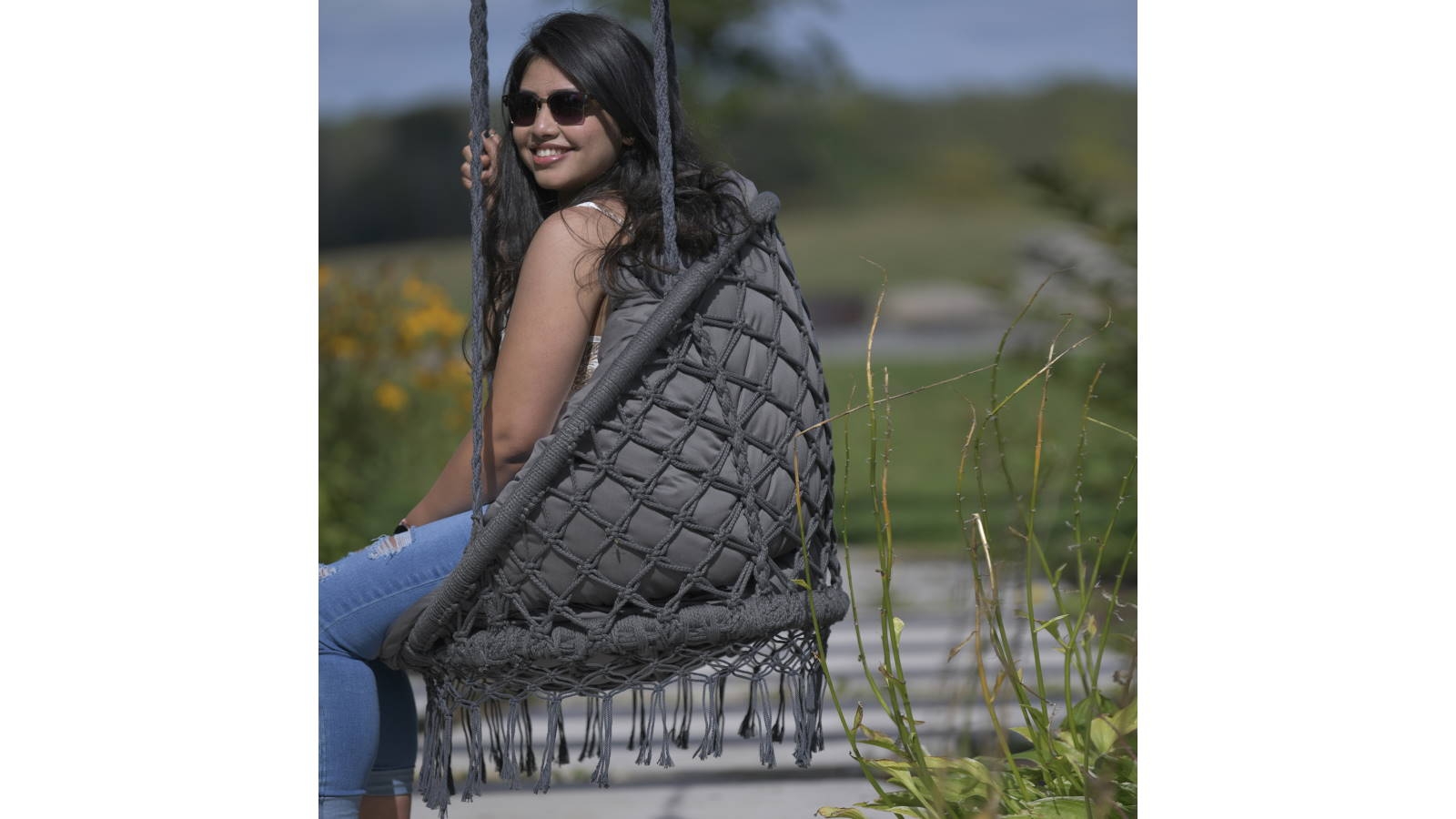 Vivere Macrame Hanging Chair Fog Grey Harvey Norman