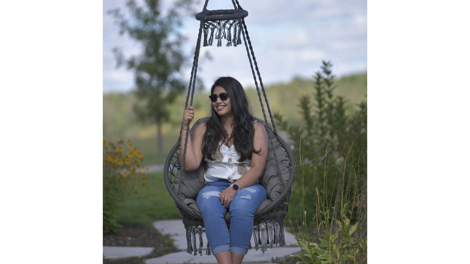 Vivere Macrame Hanging Chair Fog Grey Harvey Norman