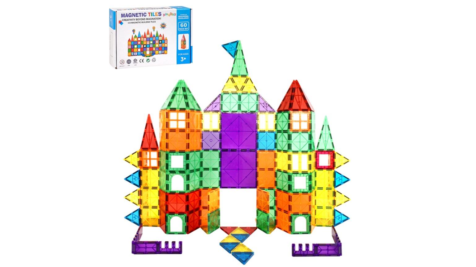 Playpals 60 Piece Kids Magnetic Tiles