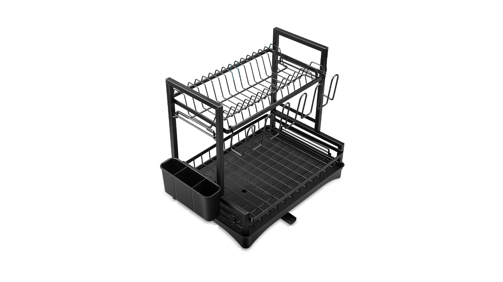 Stelive 2-Tier Multifunctional Dish Drying Storage Rack with Drainboard for Kitchen - Black