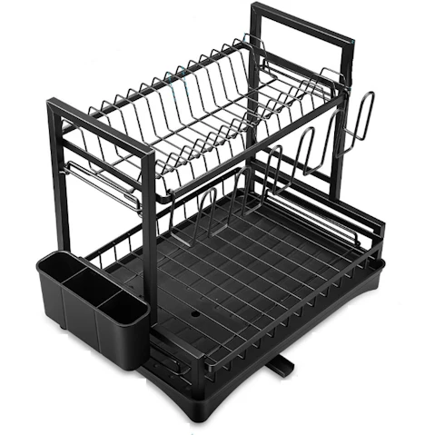 Stelive 2-Tier Multifunctional Dish Drying Storage Rack with Drainboard for Kitchen - Black