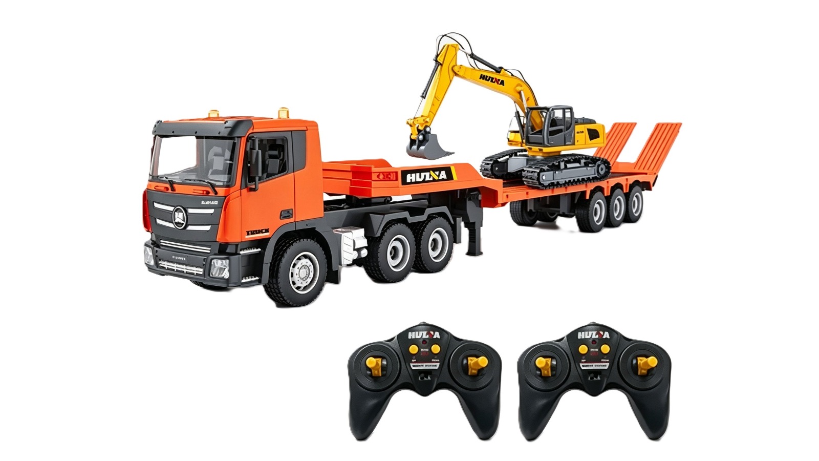 Huina 1/18 Semi-Trailer Flated Truck Excavator Construction Remote Controlled Toy