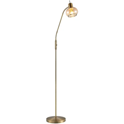 Pretty & Practical Graz Vintage Antique Brass Amber Glass Floor Lamp for Classy Interiors