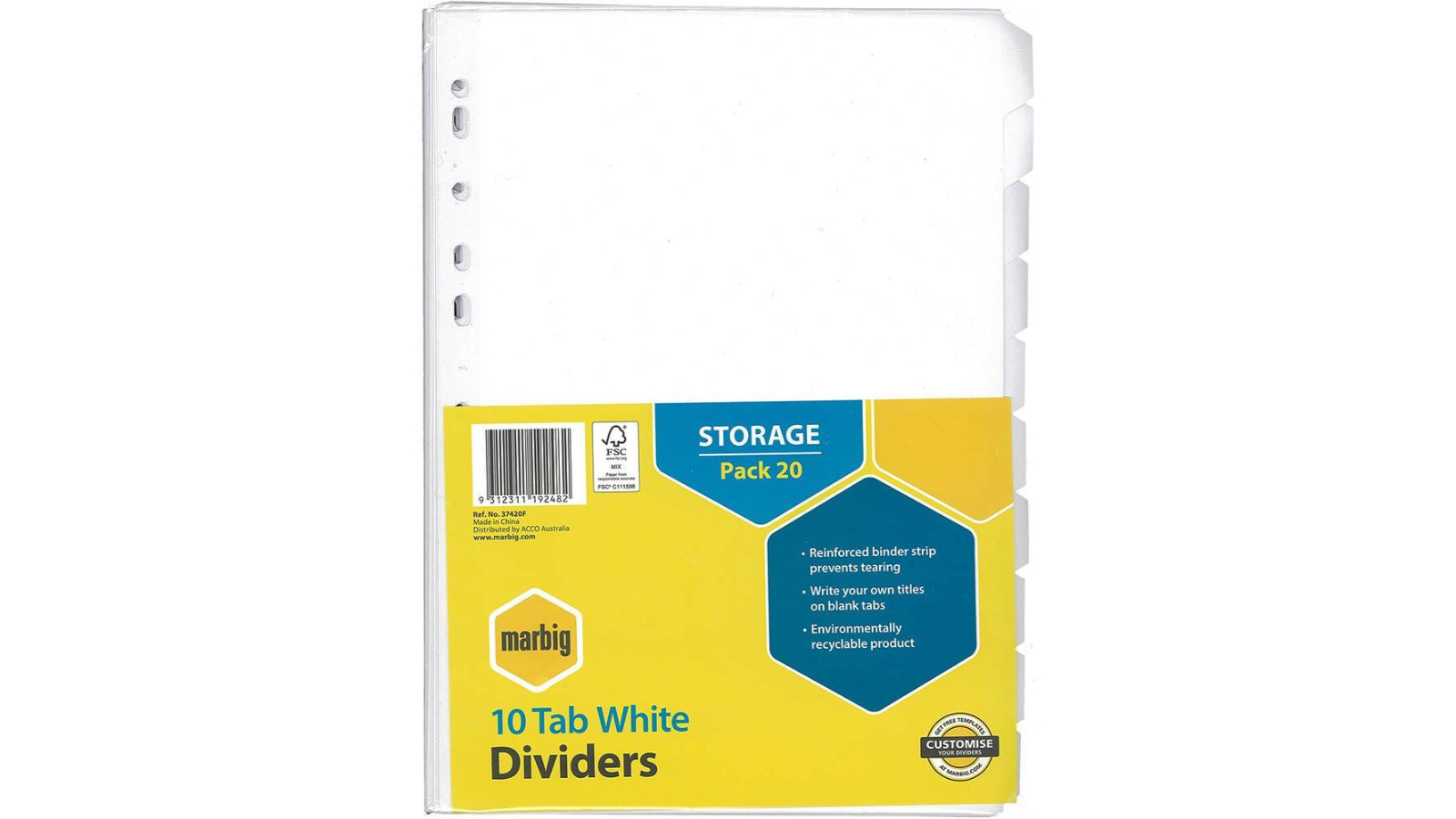 Marbig Pack of 20 A4 Divider Manilla - White