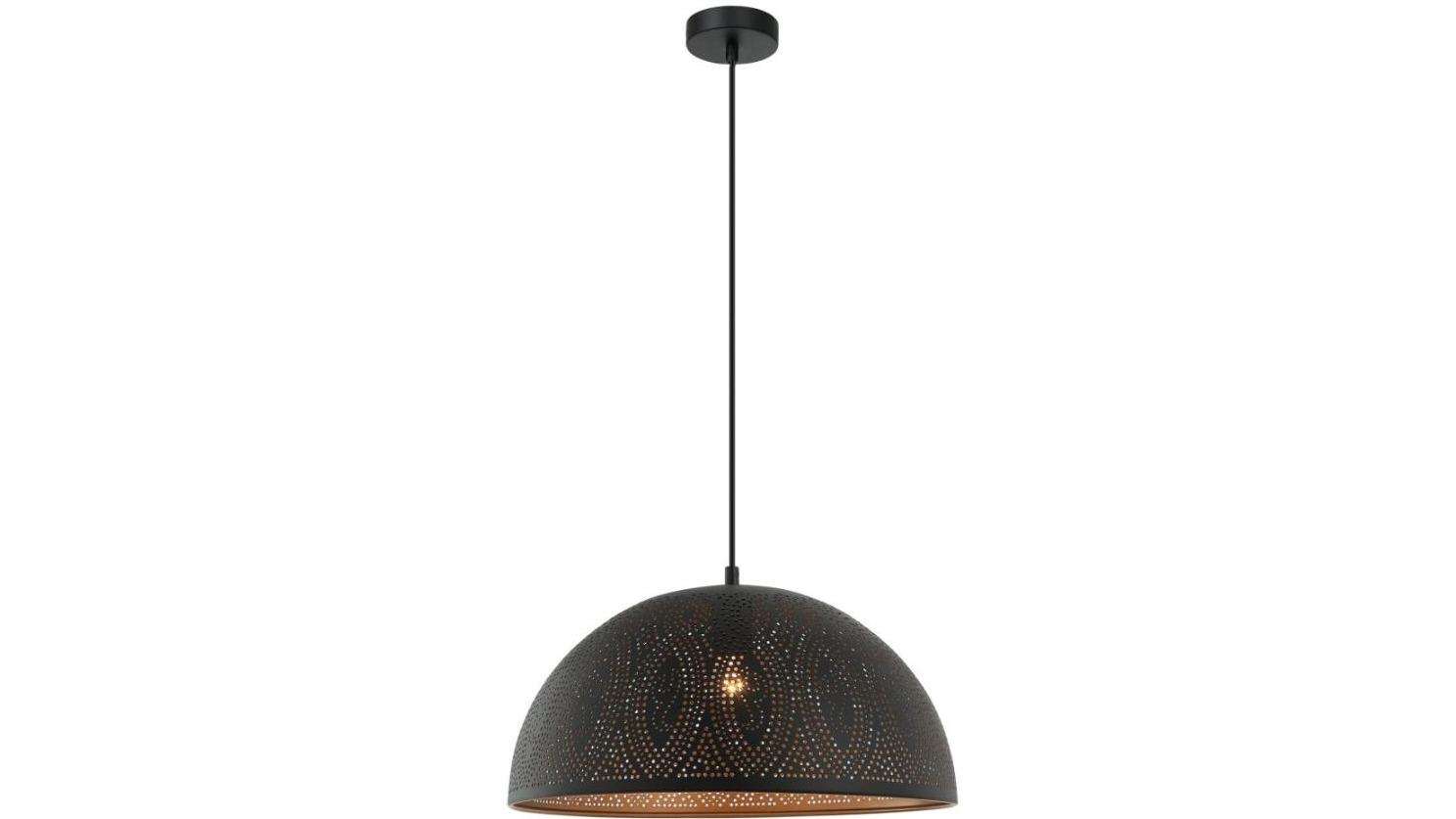 Marrakesh Bohemian Dome Black Iron with Gold Interior Pendant Light