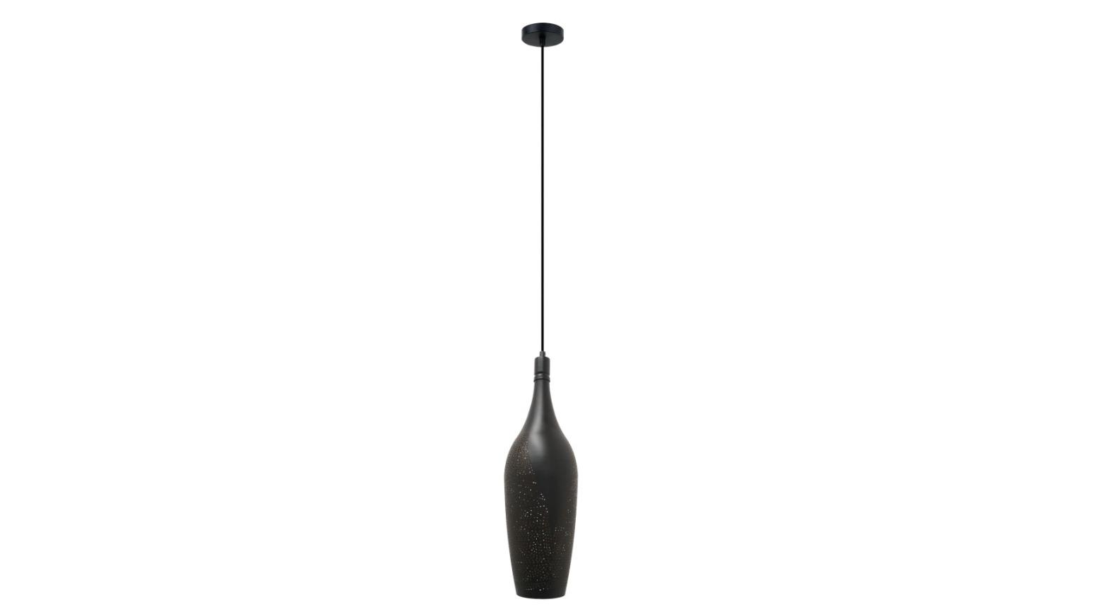 Marrakesh Bohemian Black Iron Bottle Shape with Gold Interior Pendant Light