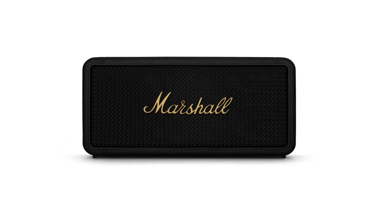 Marshall Middleton Bluetooth Speaker - Black and Brass | Harvey Norman