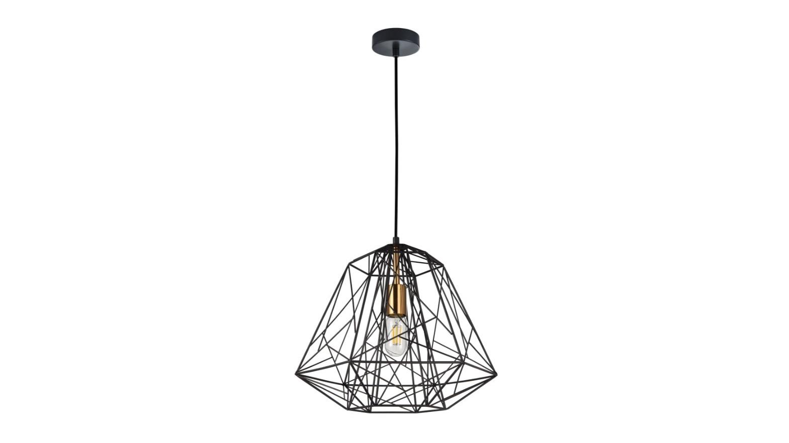 Marte Geometric Design Black Iron Cage with Antique Brass Highlight Pendant Light