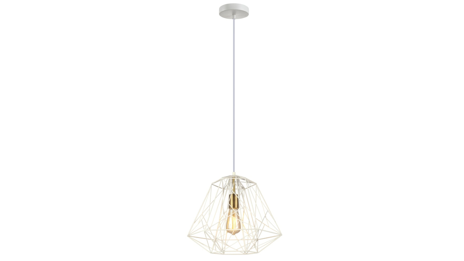 Marte Geometric White Iron Cage with Antique Brass Highlight Pendant Light
