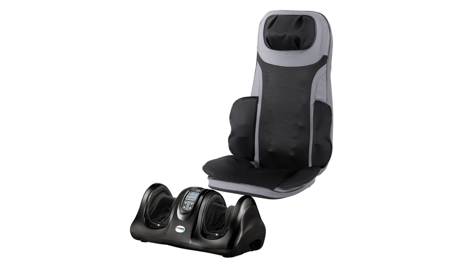 Livemor 8-Nodes Full Back Heating Massage Seat Cushion with Foot Massager