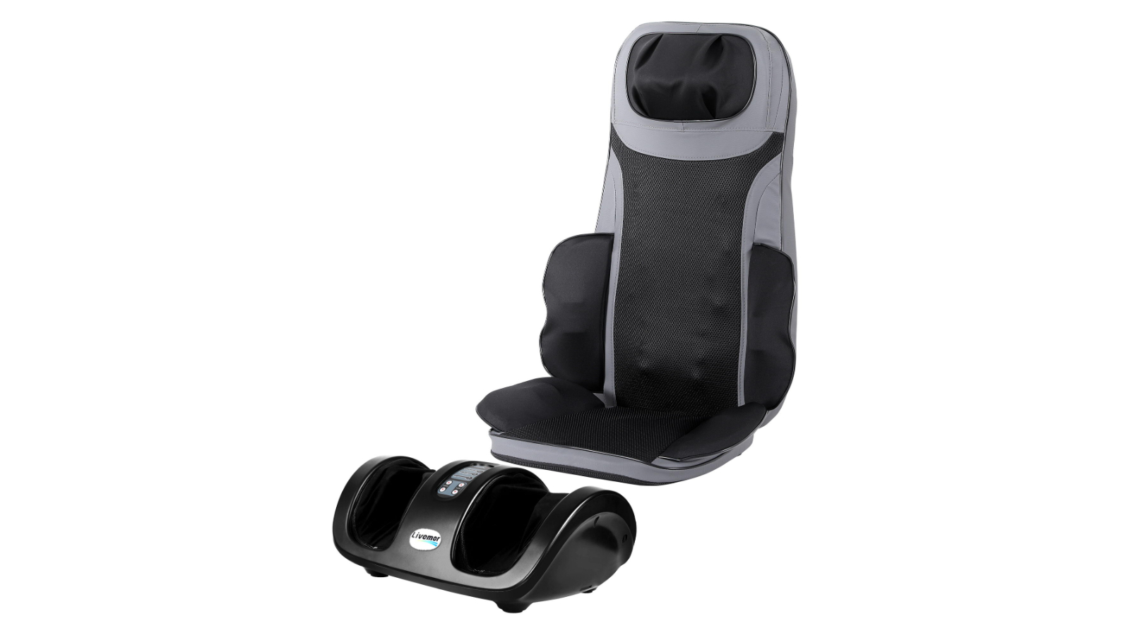 Livemor Full Back Heating Massage Seat Cushion with Kneading Foot Massager
