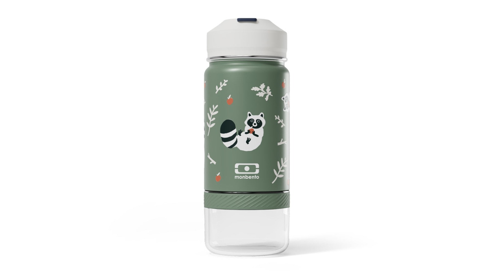 Monbento Kids Twisty Water Bottle with Snack Container- Racoon