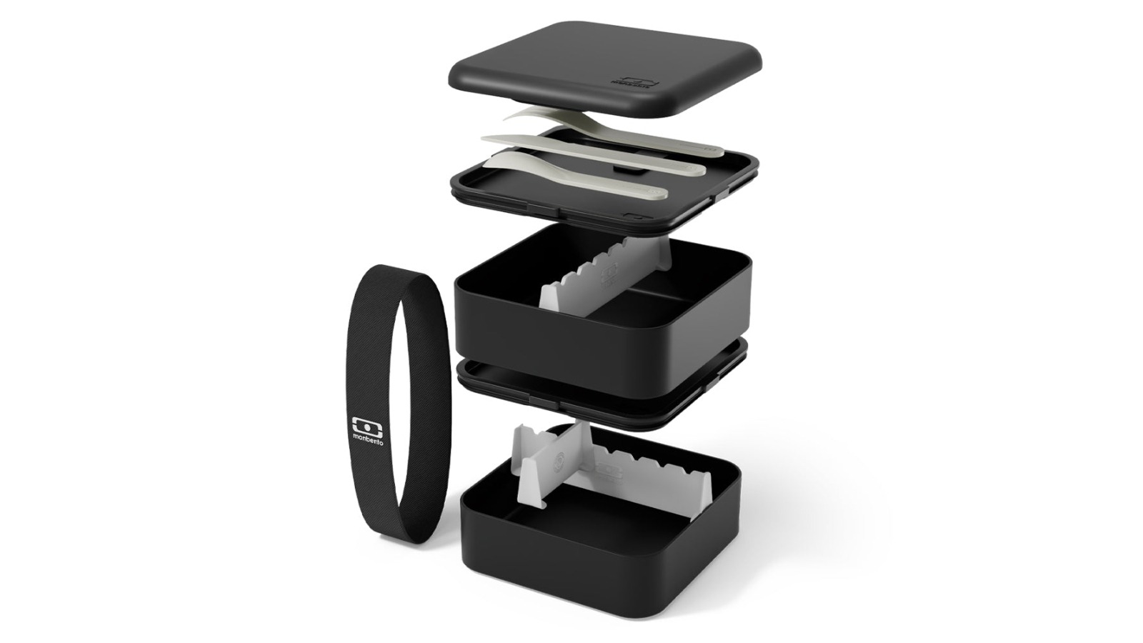 Monbento Flex 2-Compartment Lunch Box with Cutlery - Black Onyx
