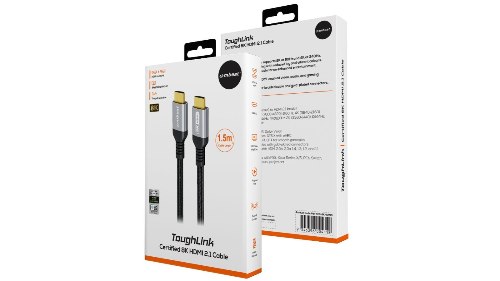 Mbeat Space Grey Tough Link Certified 8K HDMI Cable - 1.5metre