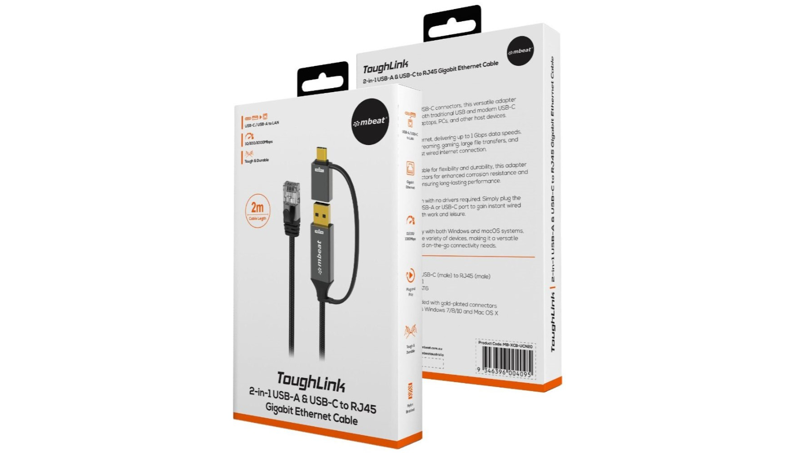 Mbeat Space Grey Tough Link USB and USB-C to RJ45 Ethernet Cable