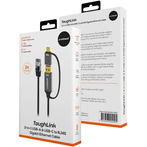 Mbeat Space Grey Tough Link USB and USB-C to RJ45 Ethernet Cable