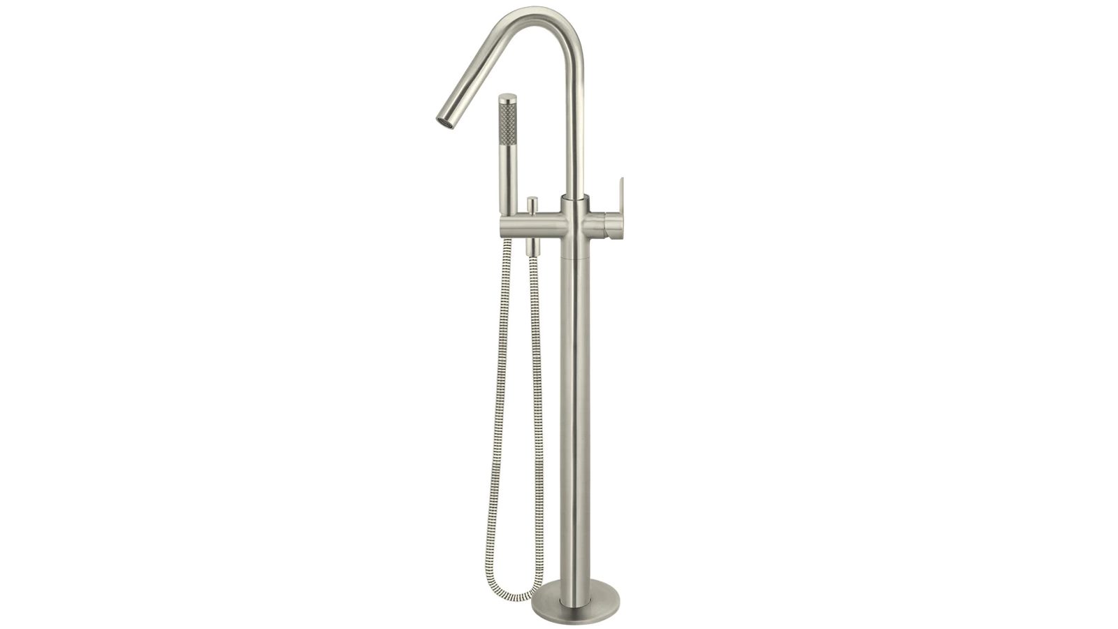 Meir Round Paddle Freestanding PVD Bath Spout and Hand Shower - Brushed Nickel