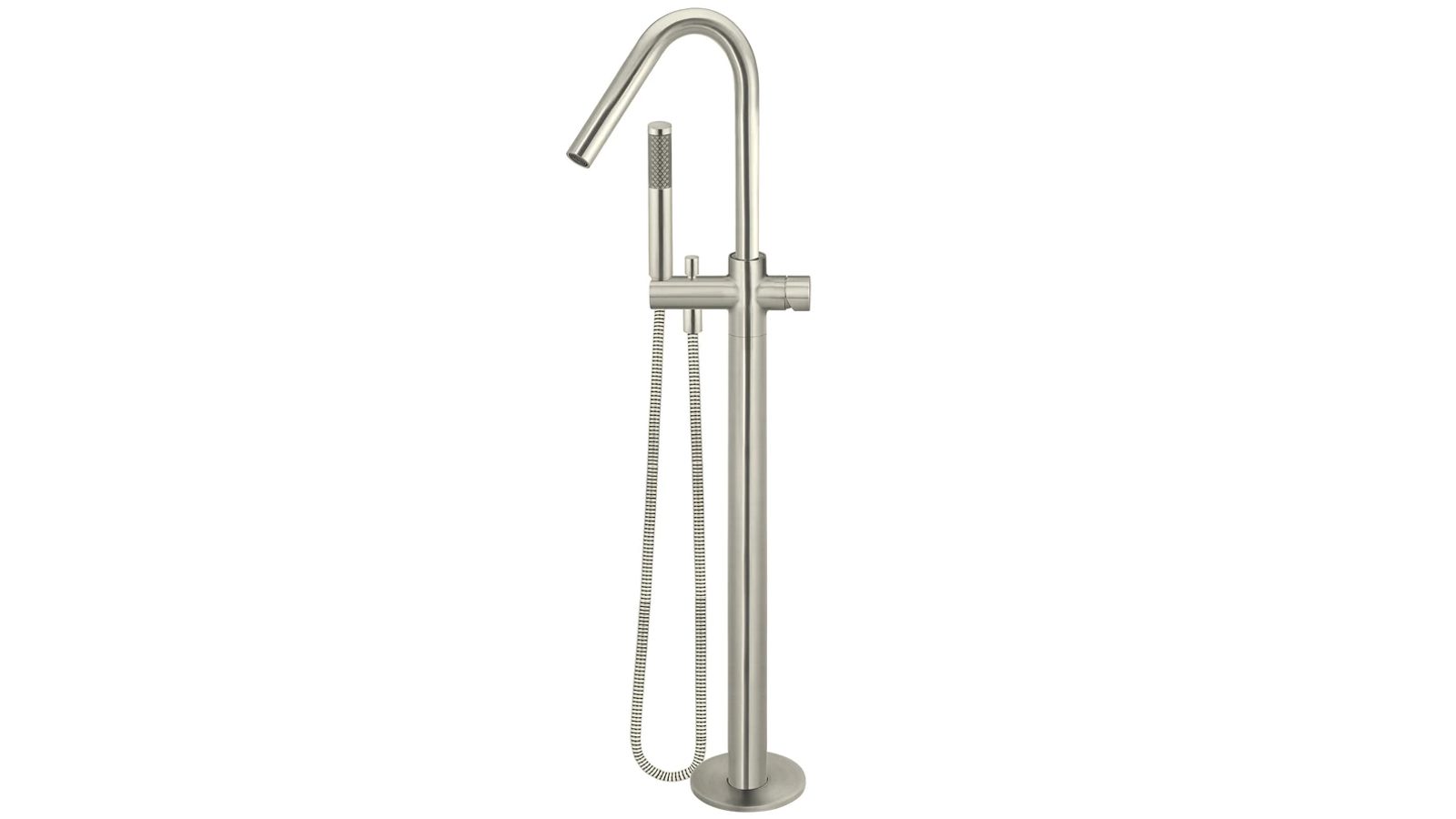 Meir Pinless Round PVD Freestanding Bath Spout with Hand Shower - Brushed Nickel
