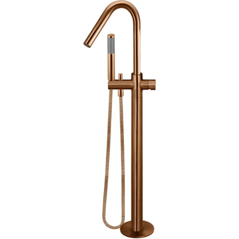 Meir Round Pinless Freestanding Bath Spout and Hand Shower - Lustre Bronze