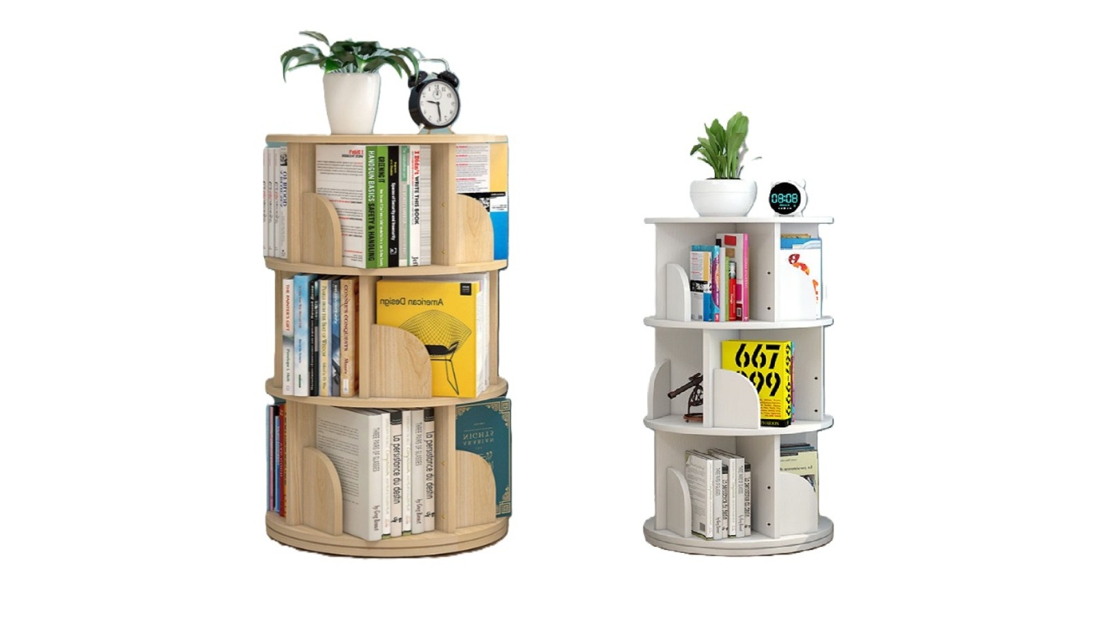 HelloDeal 3-Tier 98cm Rotating Swivel Wooden Bookcase