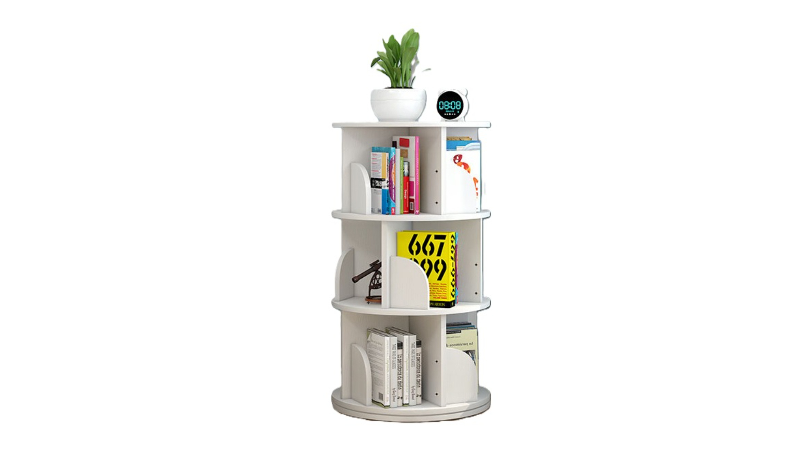 HelloDeal 3-Tier 98cm Rotating Swivel Wooden Bookcase - White