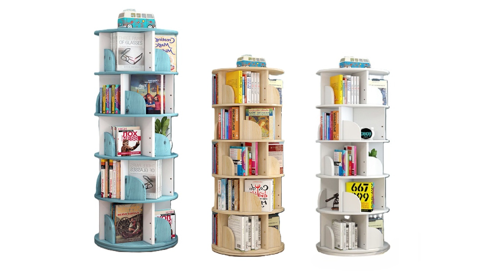 HelloDeal 5-Tier 160cm Rotating Swivel Wooden Bookcase