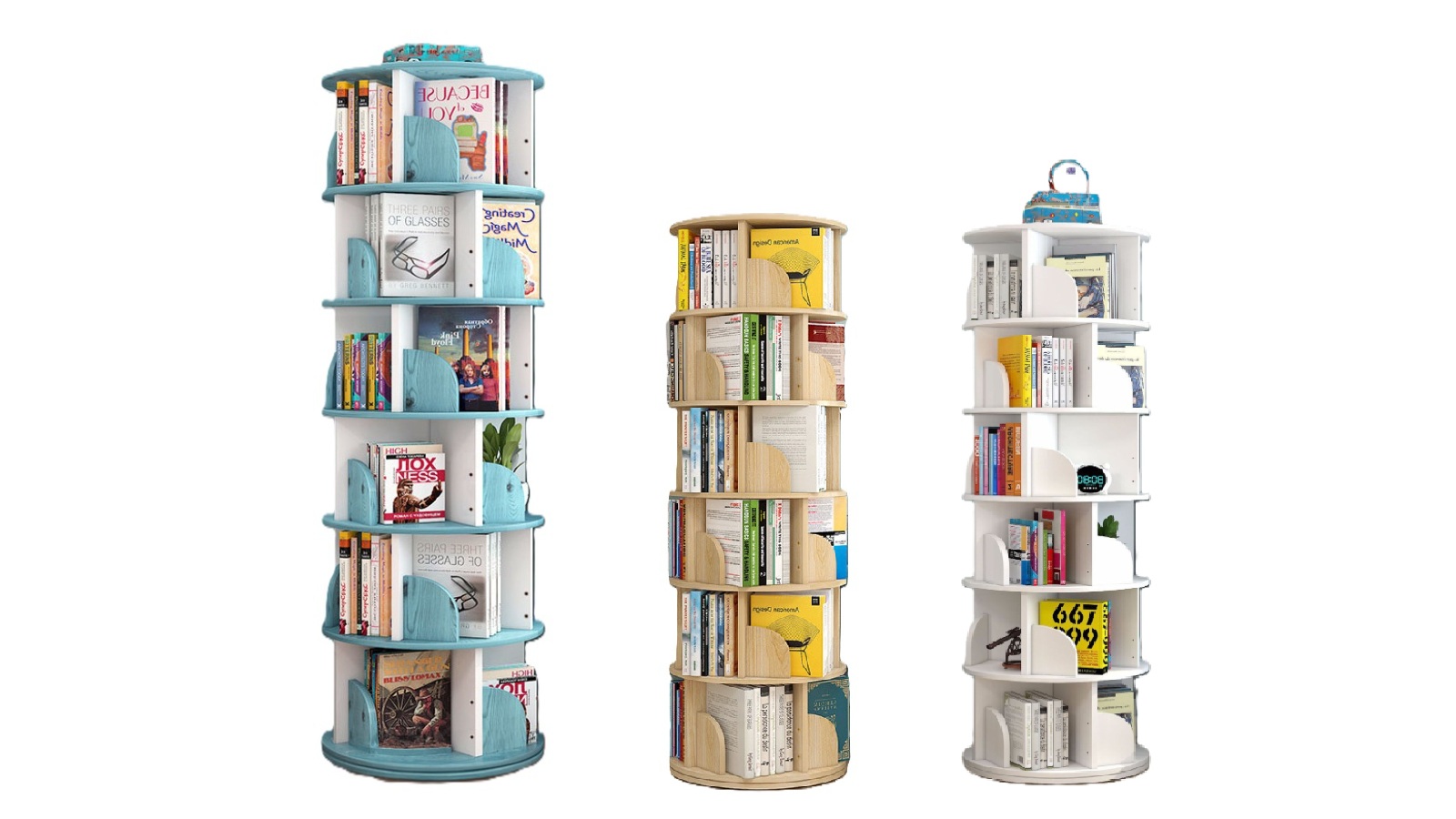 HelloDeal 6-Tier 191cm Rotating Swivel Wooden Bookcasec