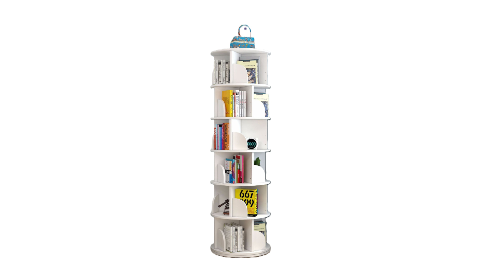 HelloDeal 6-Tier 191cm Rotating Swivel Wooden Bookcase - White