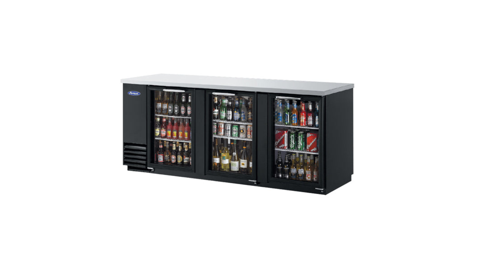 Atosa MBB90-SM Commercial 3-Door Refrigerated Bar Cooler with Glass Door - Black