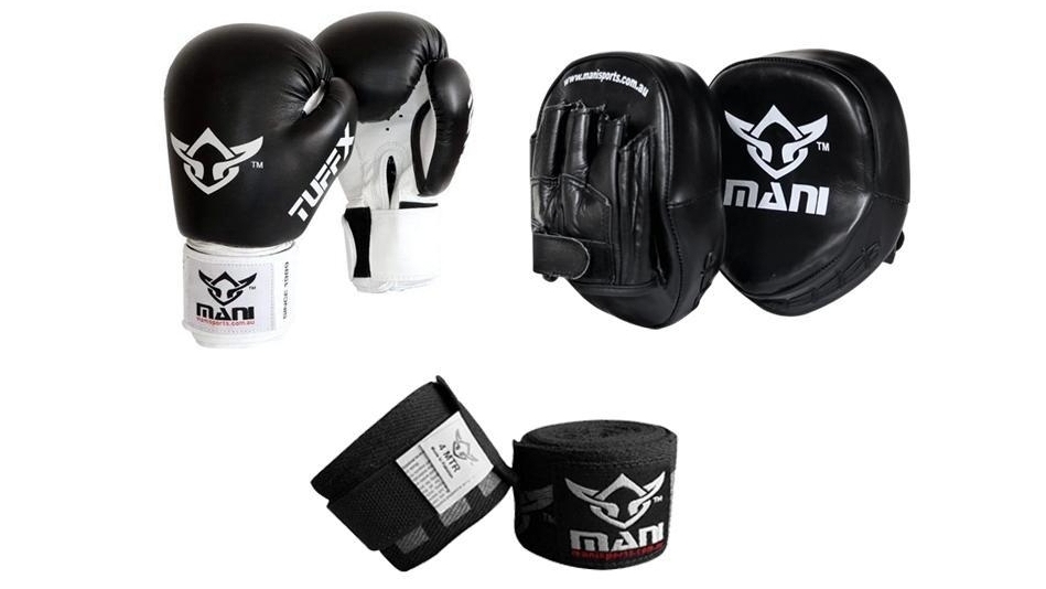 Mani Sports Boxing Gloves and Leather Pro Pad Set