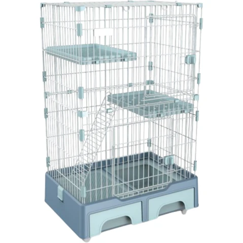 YES4PETS 3 Level Pet Cage with Litter Tray and Storage Box - Blue