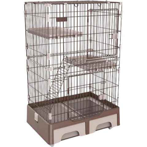 YES4PETS 3 Level Pet Cage with Litter Tray and Storage Box - Brown