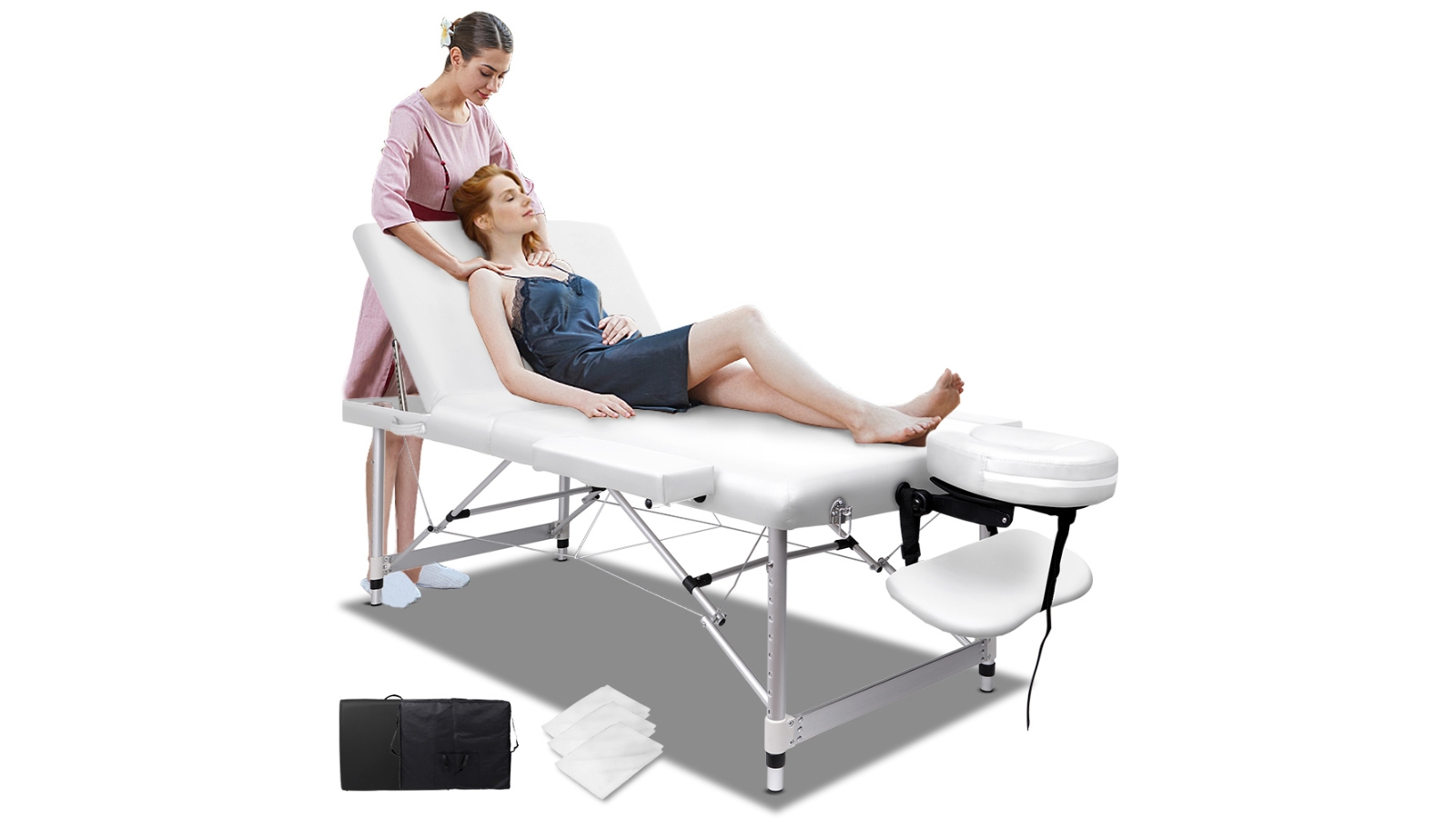 ALFORDSON Massage Table Portable 3 Fold Lift up 75cm - White