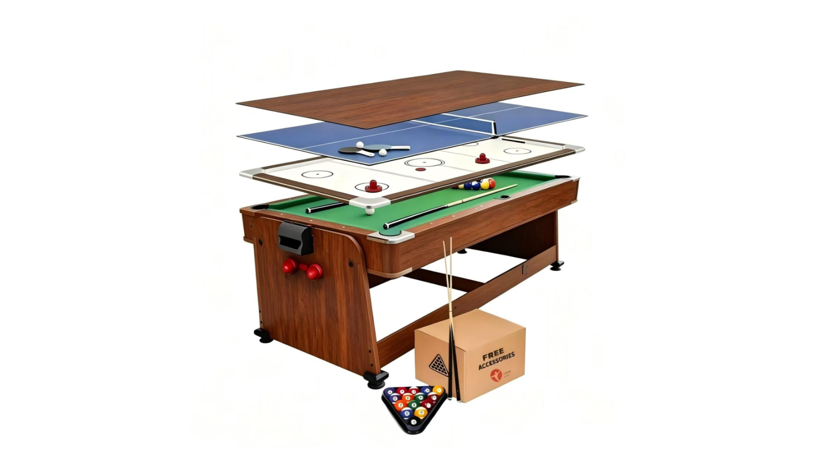 TOPONE 8ft 4-in-1 Convertible Multi Game Pool Table