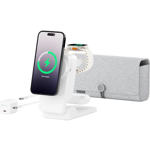 Alogic Matrix Ultimate 3-in-1 Fold Wireless Charger Stand with MagSafe Power Bank - White