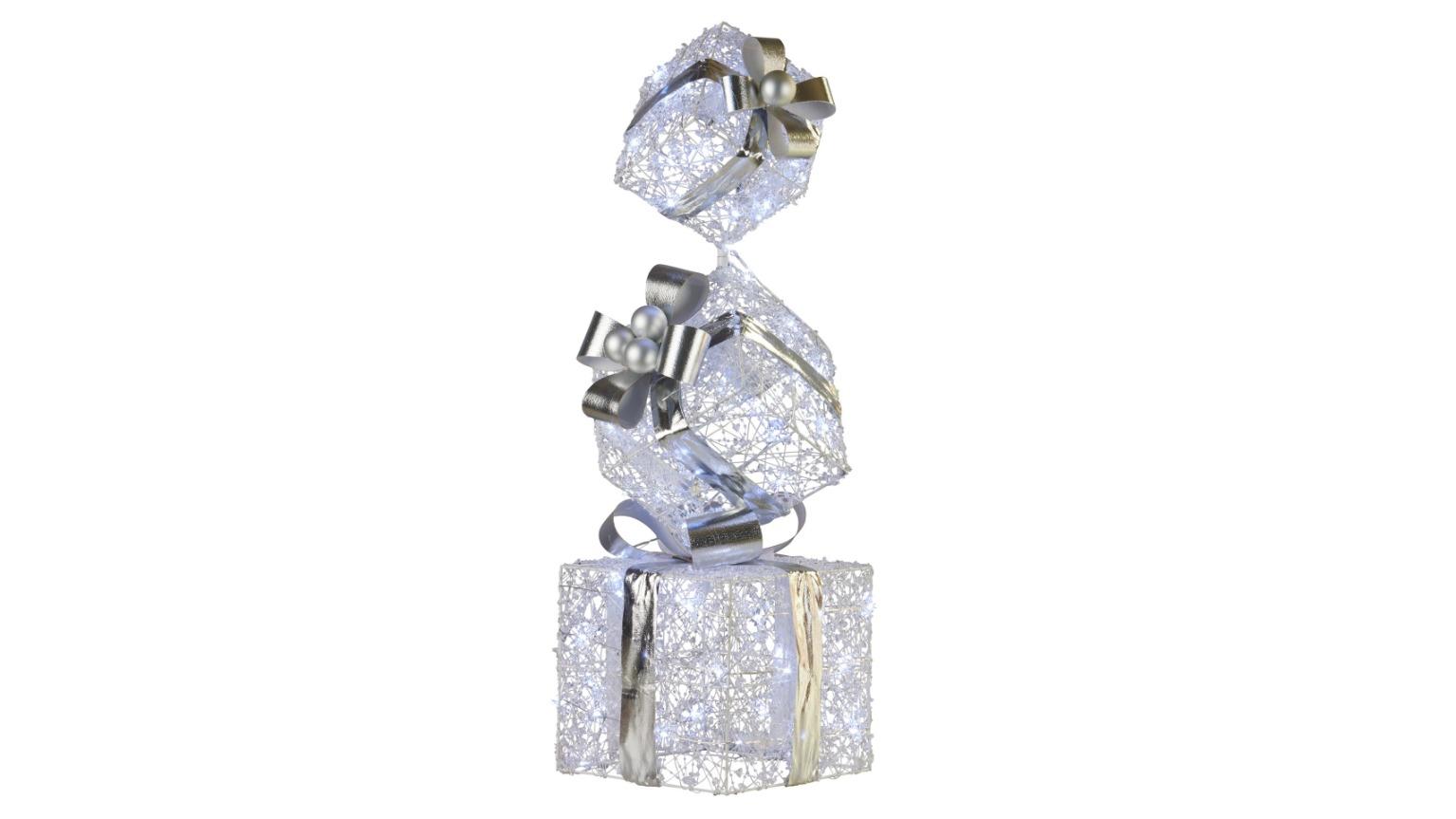 Klika Christmas Display Triple Silver Giftbox Stack with Light - 83cm