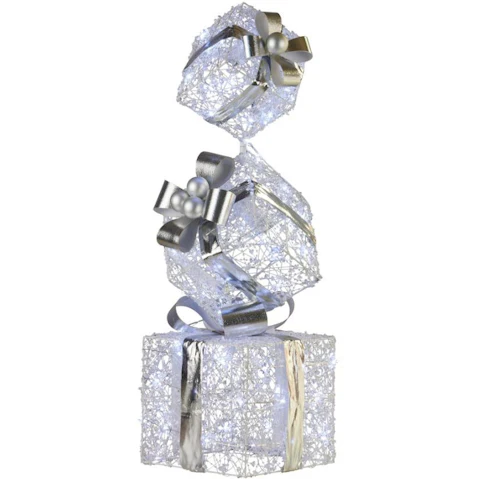 Klika Christmas Display Triple Silver Giftbox Stack with Light - 83cm