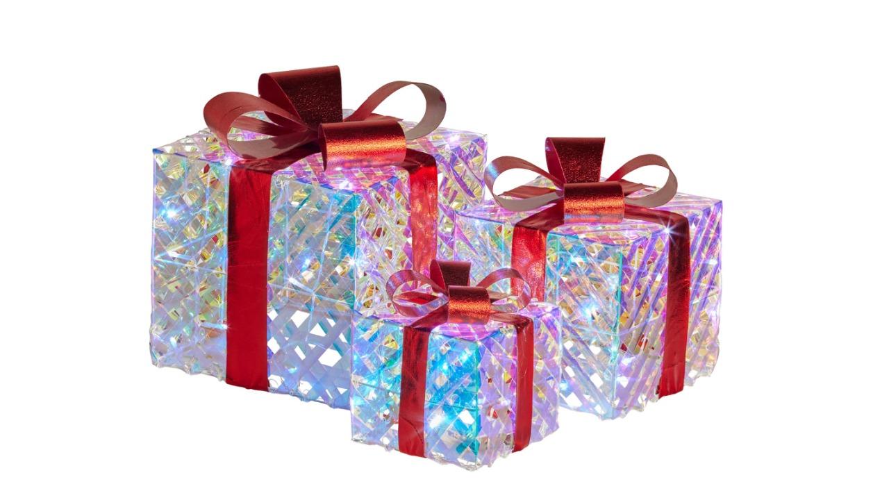 Klika Set of 3 Christmas Display Gift Boxes with Light - Clear Shimmer/Red