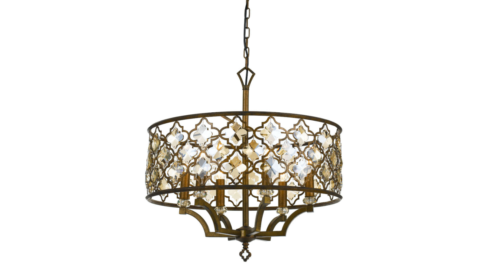 Pretty & Practical Stavanger Round 6-Light Pendant Mocha Frame with Amber Crystal Drop