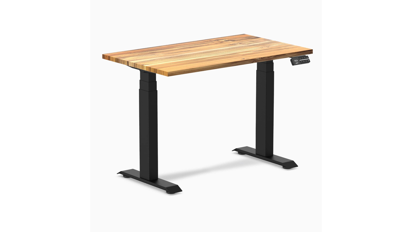 Desky 100 x 60cm Teak Dual Mini Hardwood Sit Stand Desk - Matte Black