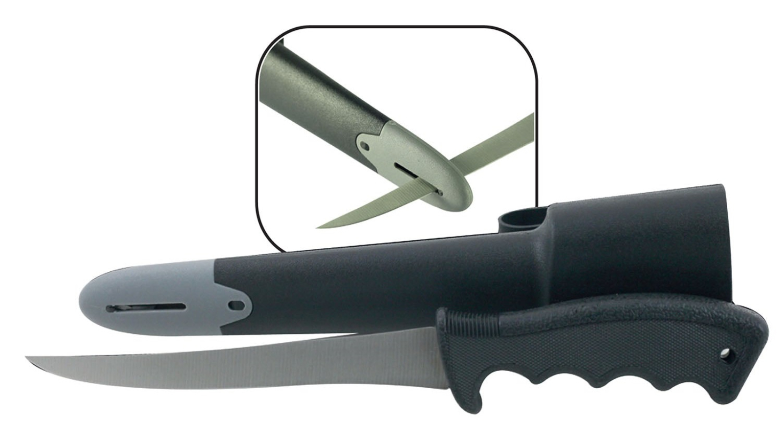 Mirage Fishing and Fish Filleting Knife with Ceramic Sharpener Sheath - 6inch
