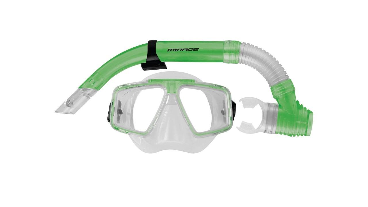 Mirage Quest Adult Silicone Snorkel and Mask with Tempered Glass Lens - Green