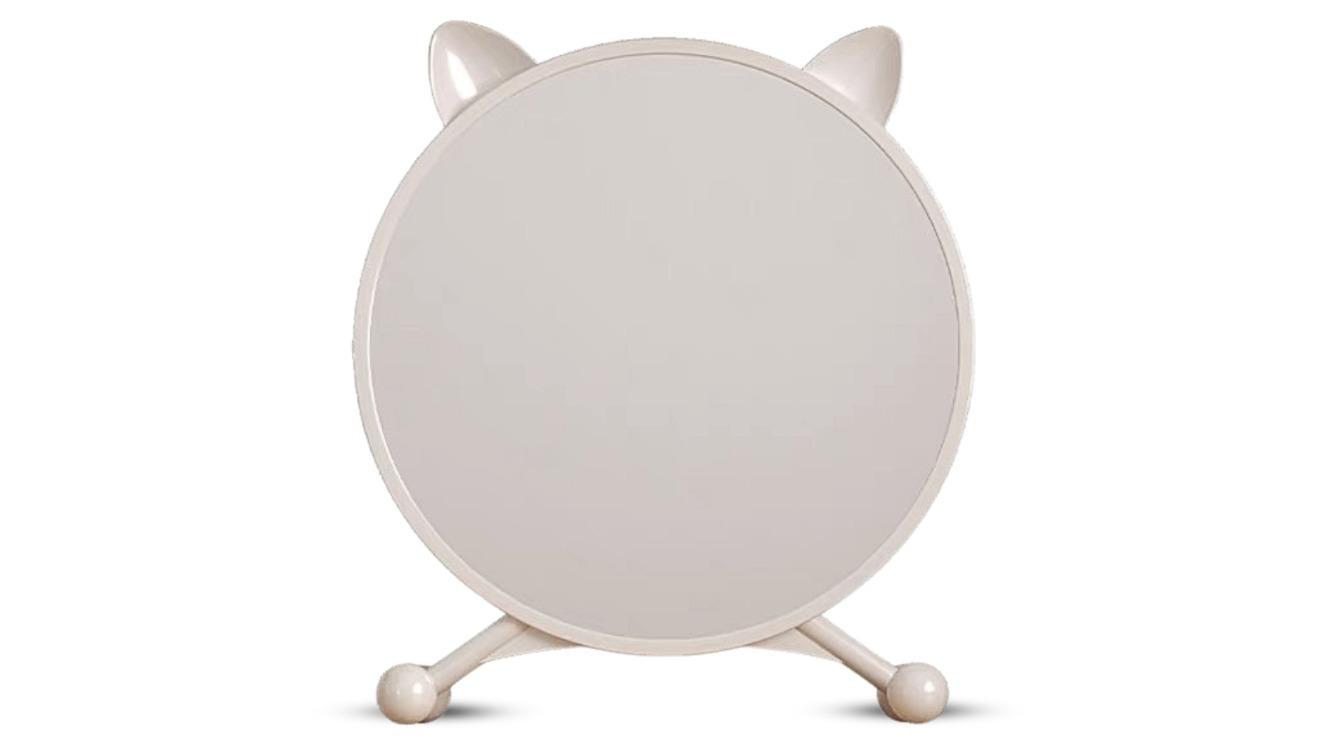 SOGA White Round Smart Bedroom Mirror Table with Cat Ear Style No LED Light