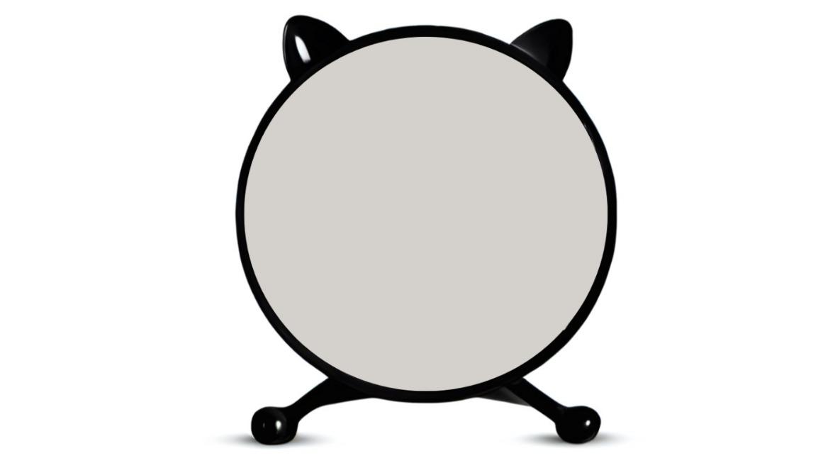 SOGA Black Round Smart Bedroom Mirror Table with Cat Ear Style No LED Light