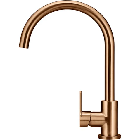Meir Round Gooseneck Kitchen Tap Mixer with Paddle Handle - Lustre Bronze