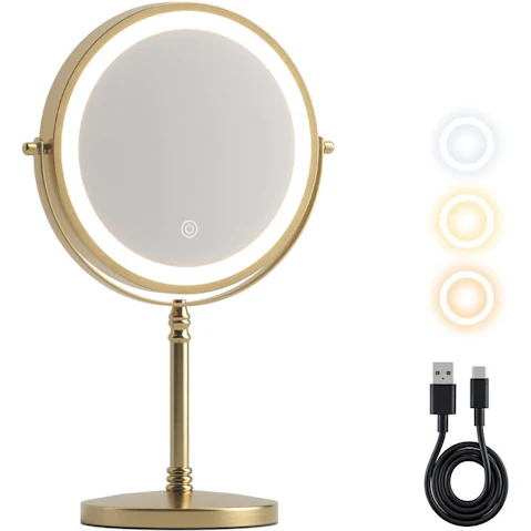 Embellir Lighted Makeup Mirror Rotation 10 x Magnifying Double Sided Tabletop - Gold